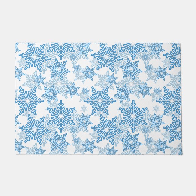 White and Blue Snowflake Seamless Pattern Doormat (Front)