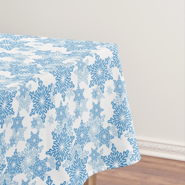White and Blue Snowflake Seamless Pattern Tablecloth (In Situ)