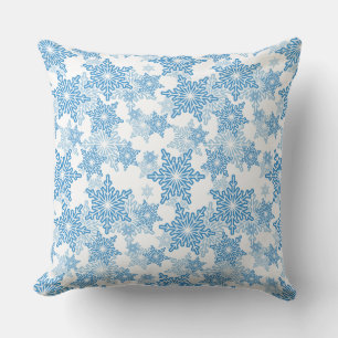 White and Blue Snowflake Seamless Pattern Throw Pillow