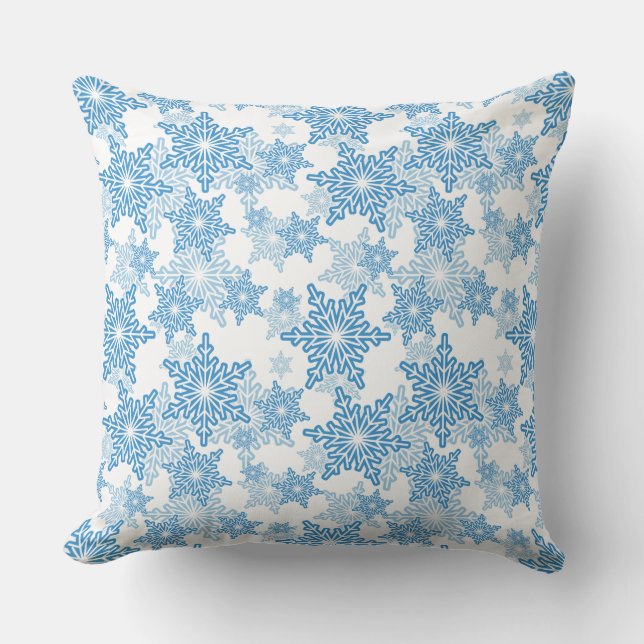White and Blue Snowflake Seamless Pattern Throw Pillow (Front)