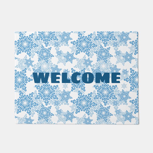 White and Blue Snowflake Welcome Doormat (Front)