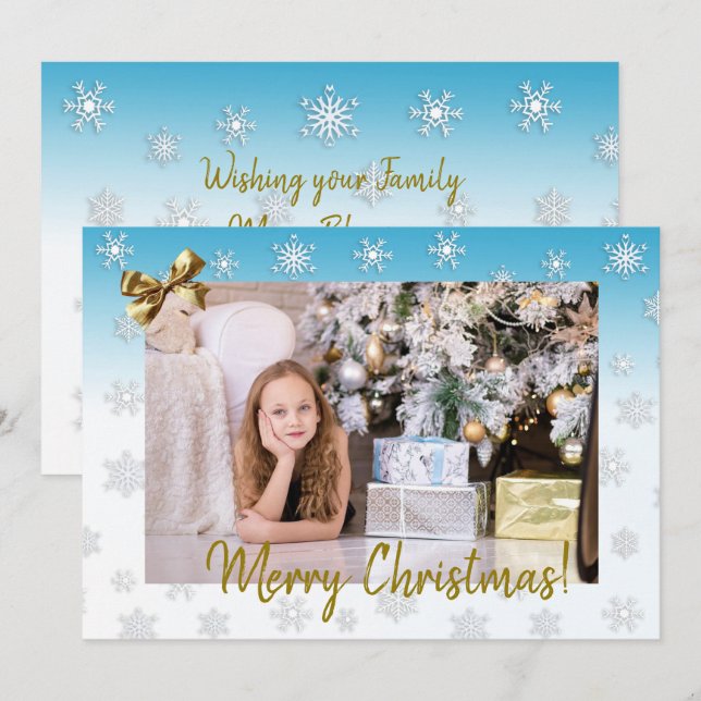 White and Blue Snowflakes Elegant Christmas Card (Front/Back)