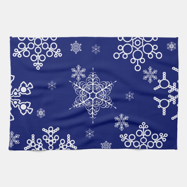 White and Blue Snowflakes Pattern Kitchen Towel (Horizontal)