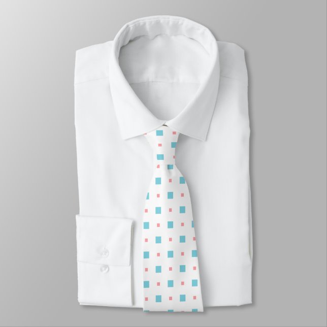 White and blue squares Neck Tie (Tied)