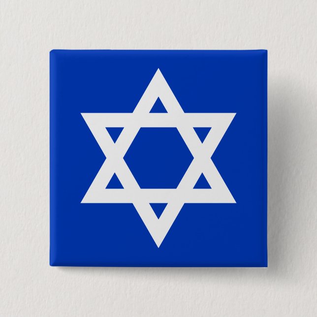White and Blue Star of David 2 Inch Square Button (Front)