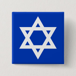 White and Blue Star of David 2 Inch Square Button