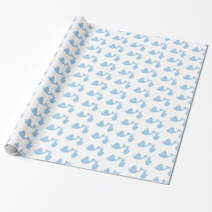 White and Blue Stork Baby Shower Gift Wrap