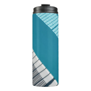 White and blue striped textile thermal tumbler