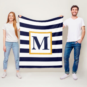 White and Blue Stripes Fleece Blanket