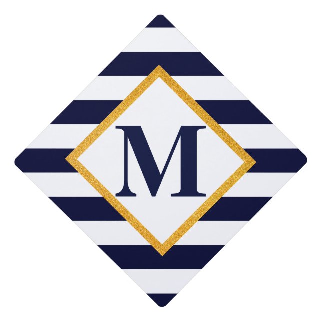 White and Blue Stripes Graduation Cap Topper (Front)