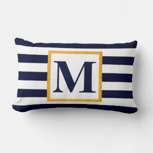 White and Blue Stripes Lumbar Pillow