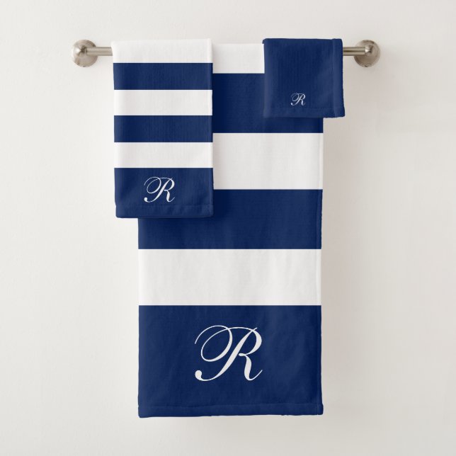 White and blue stripes pattern bath towel set (Insitu)