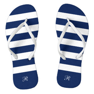 White and blue stripes pattern flip flops