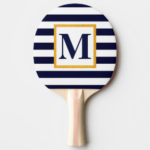 White and Blue Stripes Ping Pong Paddle