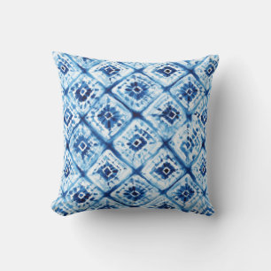 White and Blue Tie Dye Pattern Throw Pillow