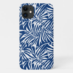 White And Blue Tropical Leaf Repeating Pattern iPhone 11 Case