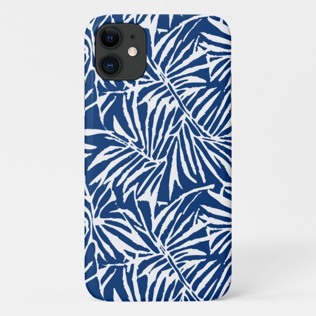 White And Blue Tropical Leaf Repeating Pattern Case-Mate iPhone Case (Back)