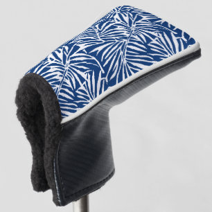 White And Blue Tropical Leaf Repeating Pattern Golf Head Cover