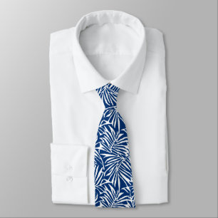 White And Blue Tropical Leaf Repeating Pattern Tie