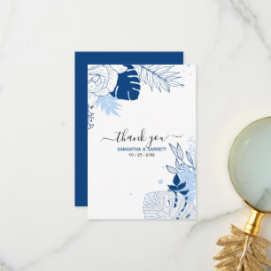White And Blue Tropical Leaves  Thank You Card