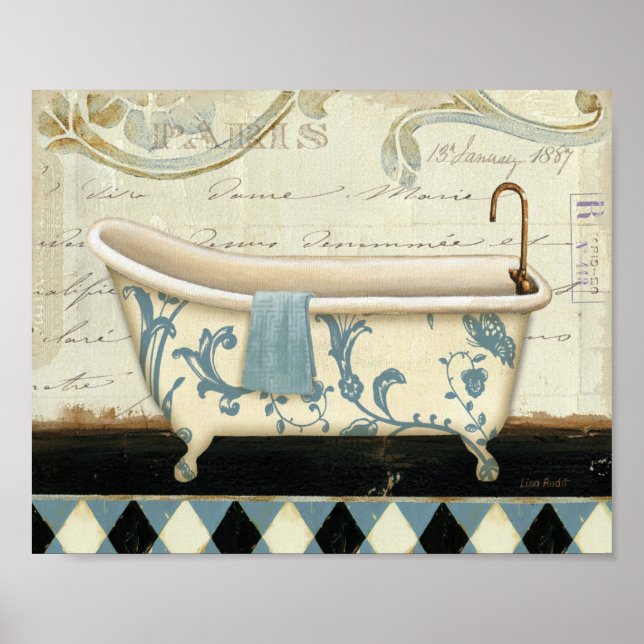 White and Blue Vintage Bath Tub Poster (Front)