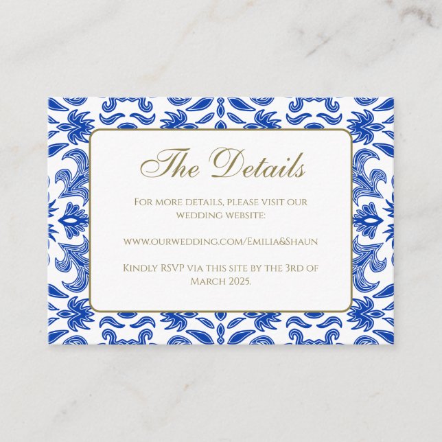 White and Blue Wedding Details Enclosure Card (Front)