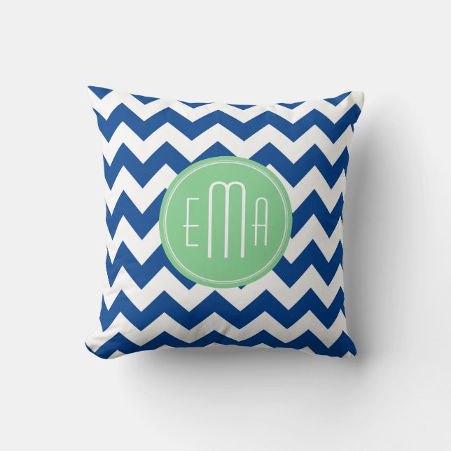 White And Blue Zigzag Chevron Throw Pillow (Front)