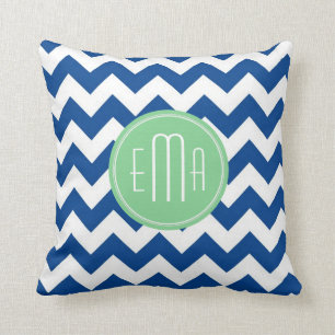 White And Blue Zigzag Chevron Throw Pillow