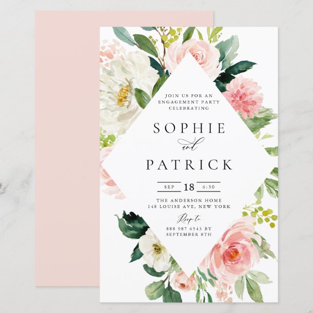 White and Blush Floral Frame Engagement Party (Front/Back)