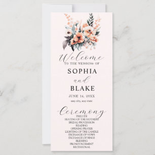 White and Blush Flowers Cream Wedding Program