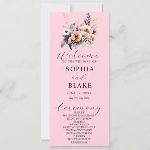 White and Blush Flowers Pink Wedding Program