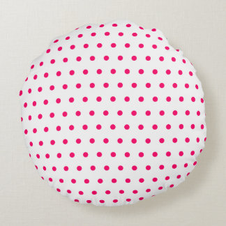 White and Bright Pink Polka Dots Round Pillow