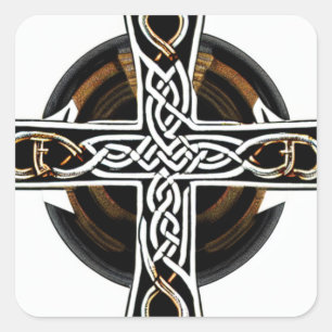 White and Brown Celtic Cross Square Sticker