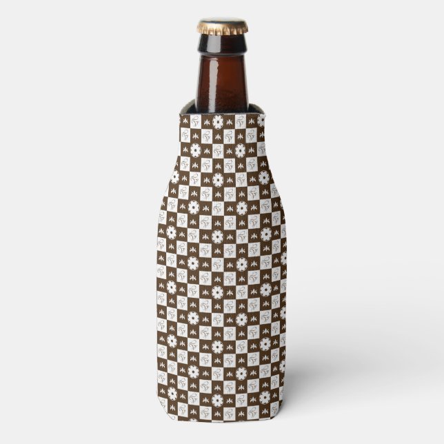 White and Brown Chequered Pattern Bottle Cooler (Bottle Front)