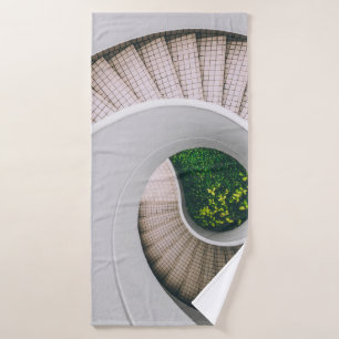 WHITE AND BROWN CONCRETE SPIRAL STAIRS BATH TOWEL