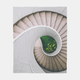WHITE AND BROWN CONCRETE SPIRAL STAIRS FLEECE BLANKET