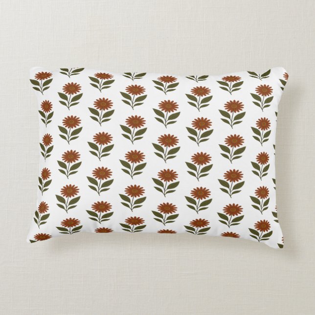 White and Brown Floral Boho  Accent Pillow (Back)