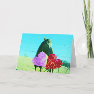 White and Brown horse Valentine Heart Holiday Card