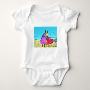 White and Brown horse Valentine Hearts Baby Bodysuit