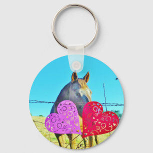 White and Brown horse Valentine Hearts Keychain