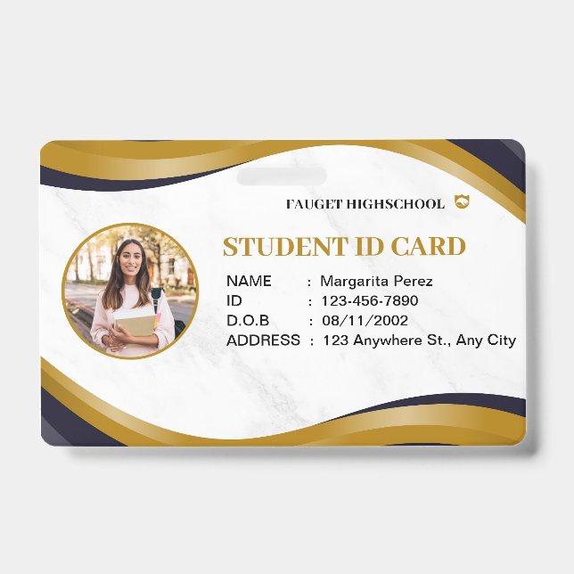 White and Brown Modern Highschool Id Card Badge (Front)