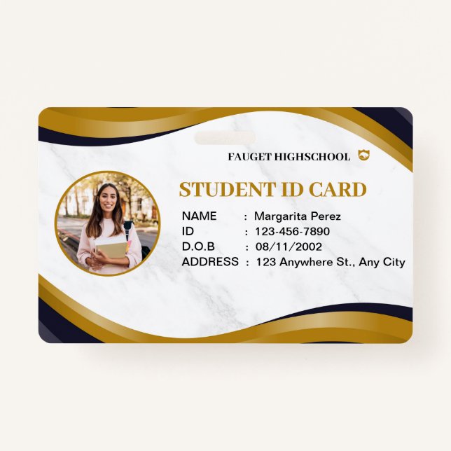 White and Brown Modern Highschool Id Card Badge (Front)