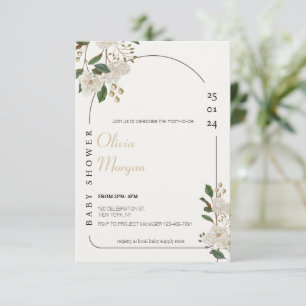 White and Brown Simple Cute Floral Baby Shower  Invitation