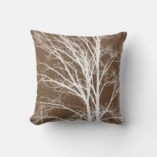White and Brown Tree Branches Throw Pillow (Front)