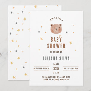 White and Brown Watercolor Cute Baby Shower Invita Invitation