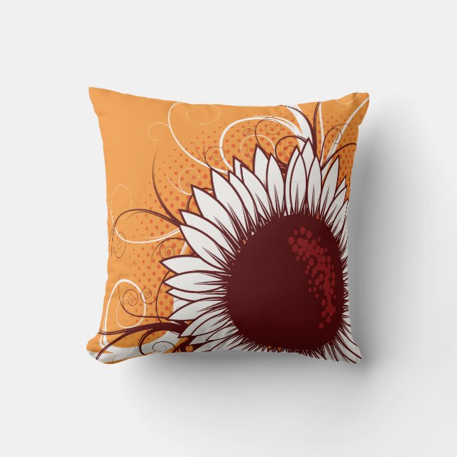 White and Burgundy Flower on Orange Throw Pillow (Front)