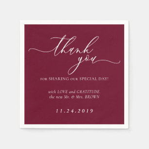 White and Burgundy Formal Minimalist Decor Wedding Napkin