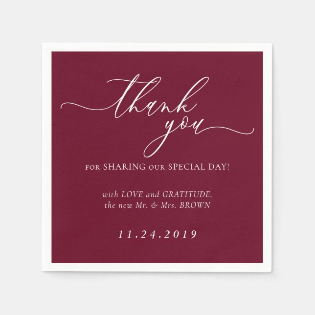 White and Burgundy Formal Minimalist Decor Wedding Napkin (Front)