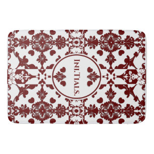 White and Burgundy Royal Damask Bath Mat