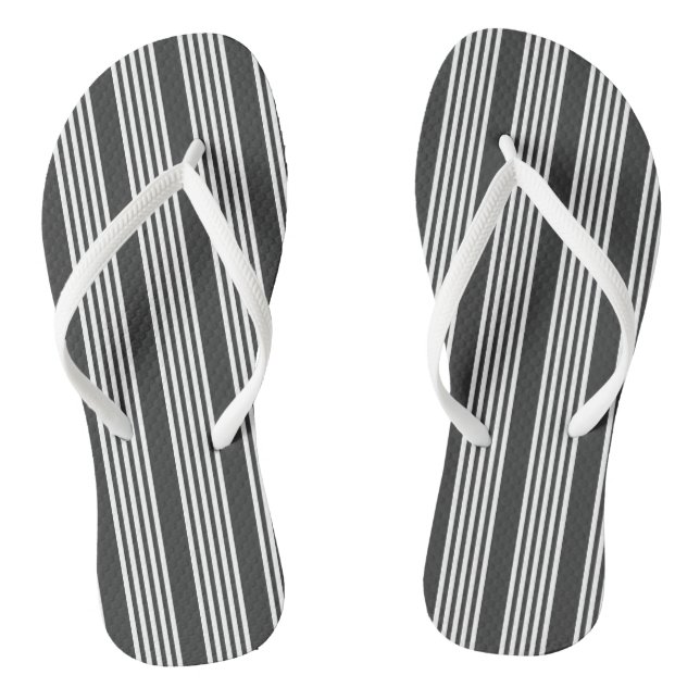 White and charcoal five stripes pattern flip flops (Footbed)